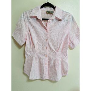 Shaver Lake Women's Fitted Eyelet Lace Pink Blouse, Size M